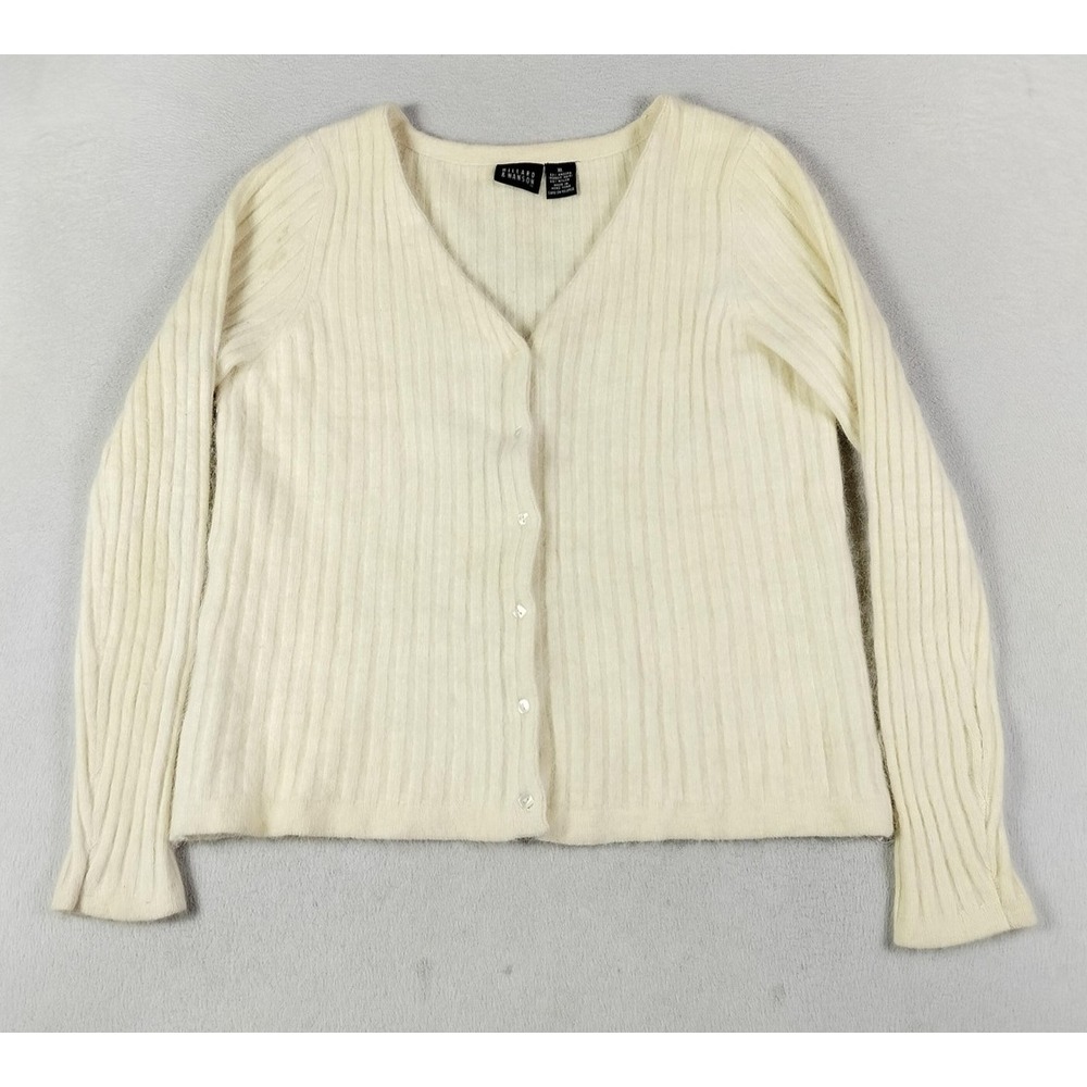 Hillard & Hanson Cardigan Sweater Womens XL White Angora V Neck Knit Soft Cozy